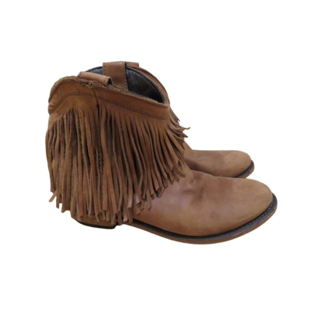 LIBERTY BLACK Vegas Faggio Western Fringe Booties Boots Brown 7.5 Festival Boho